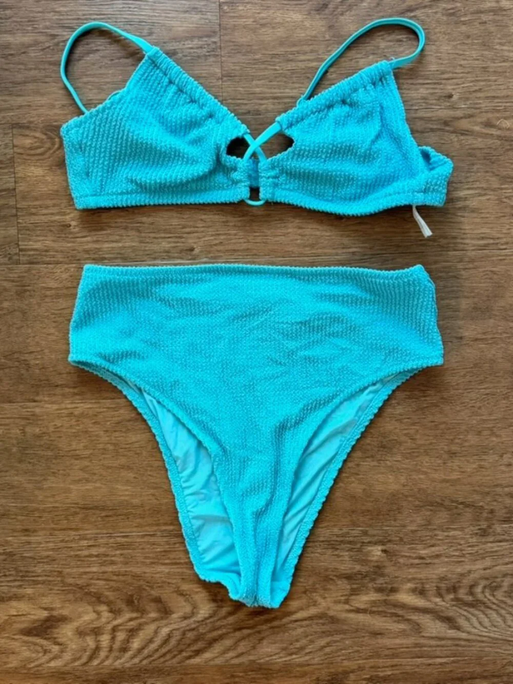 Women's Aerie Crinkle Bikini Top and Bottom, Size: Medium; Color: Turquoise